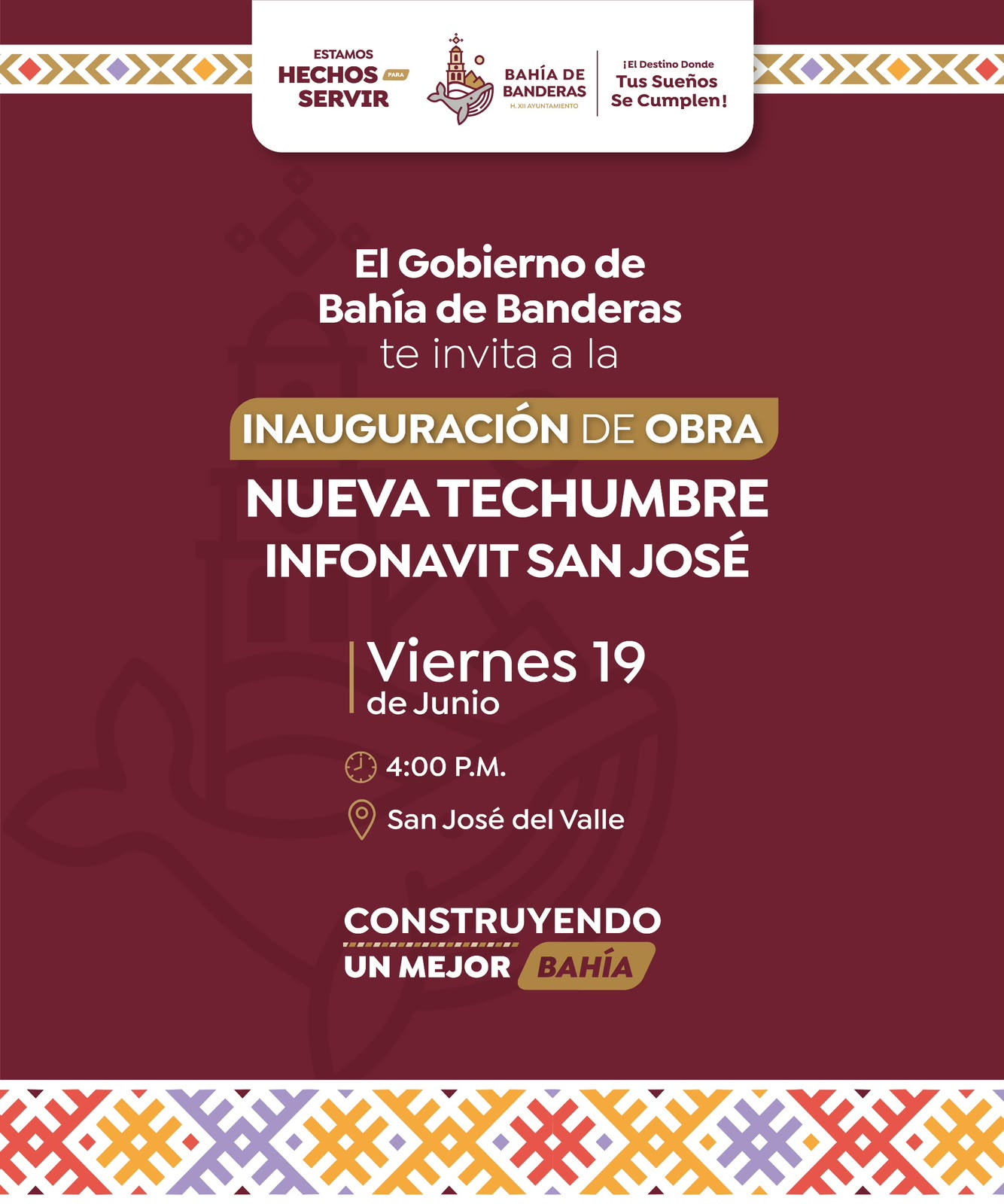 El Gobierno de Bahía de Banderas invita a la inauguración de la Techumbre Infonavit San José