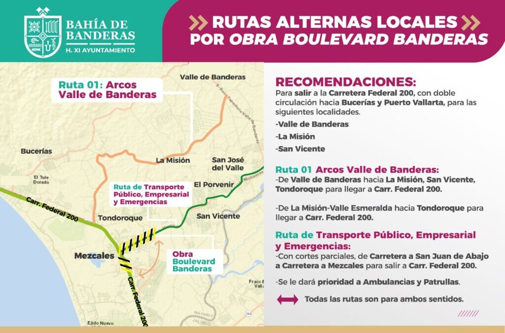 Estas son las cuatro rutas alternas ante los cortes viales por las obras del Boulevard Banderas en Mezcales
